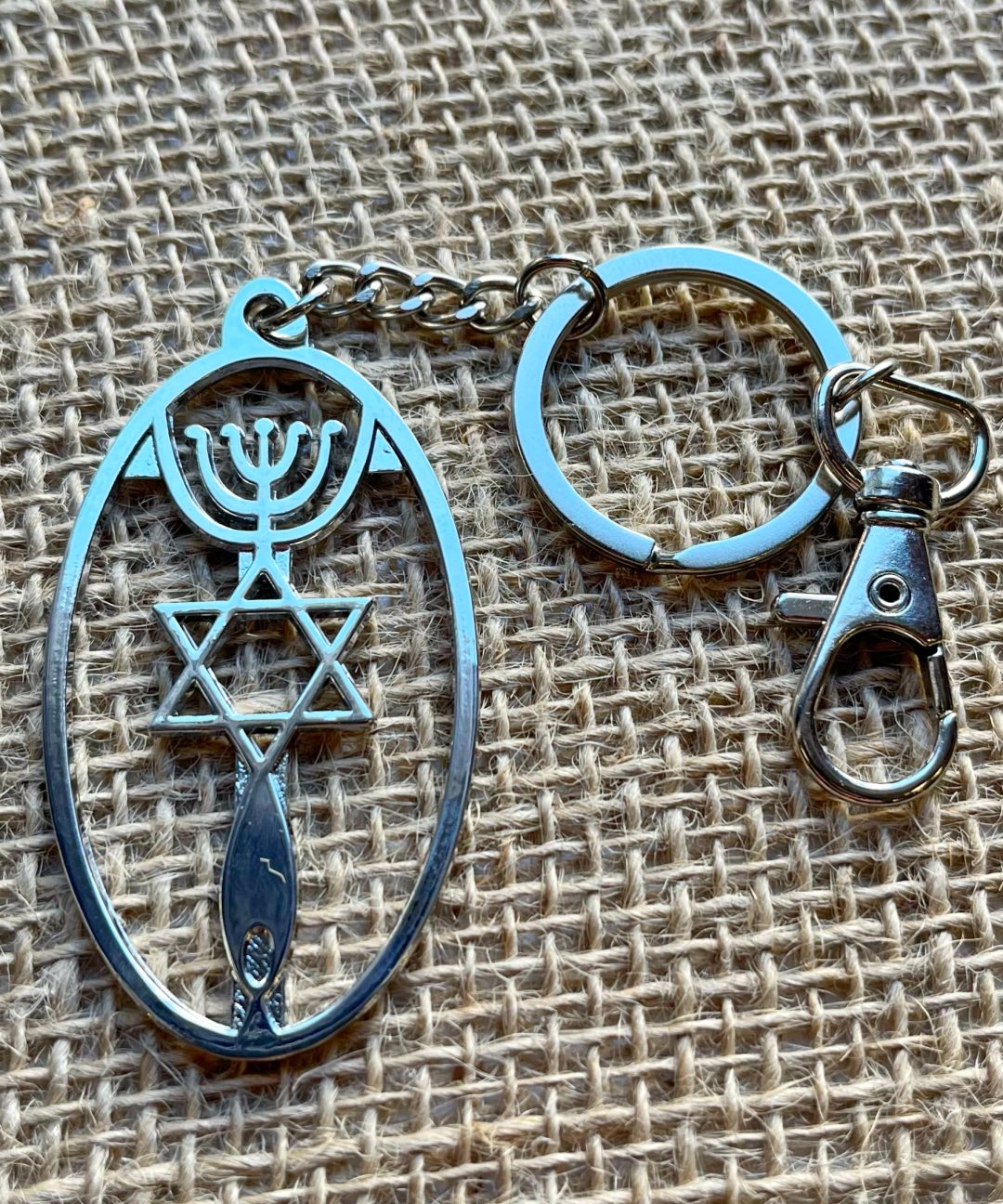 Chaveiro Estrela de Davi com Menorá Prata - ISRAEL