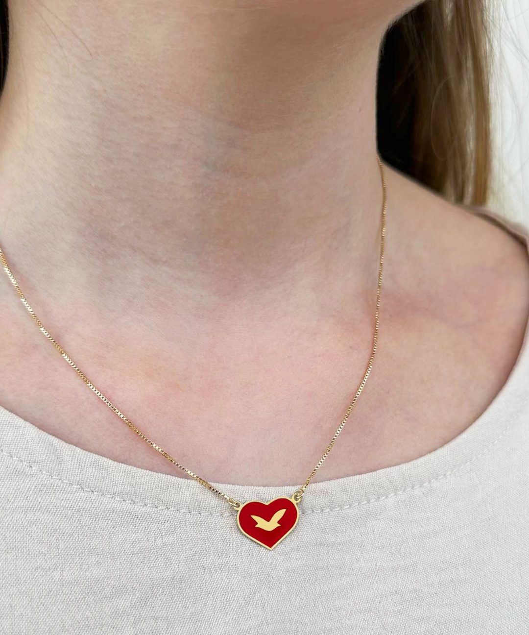 Colar Coração Universal Folheado - Pingente Fixo