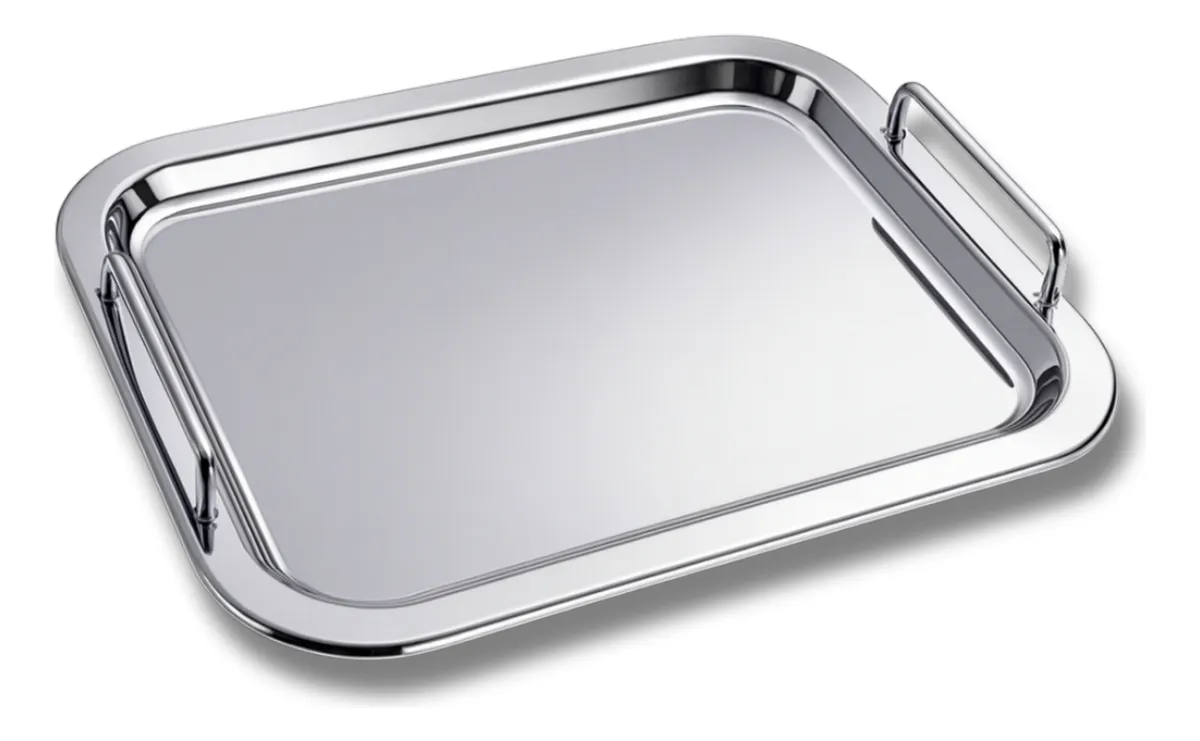 Bandeja de inox retangular com alça