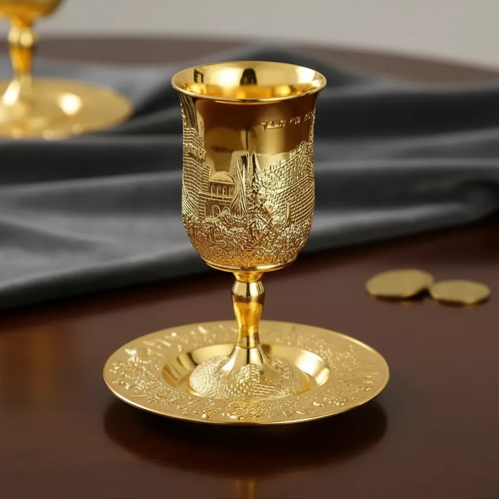 Taça Jerusalém Kiddush Dourada Metal
