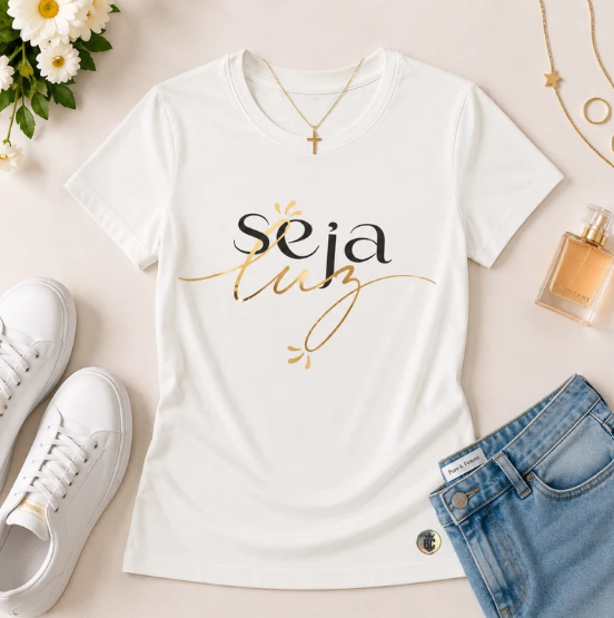 Camiseta Seja Luz Branca Feminina