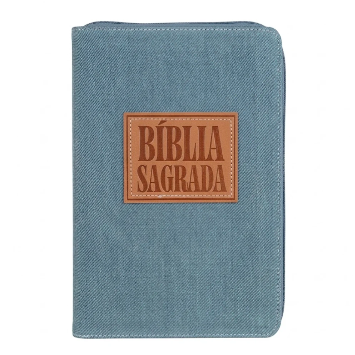 Bíblia Slim ACF Capa Tecido Jeans com Zíper