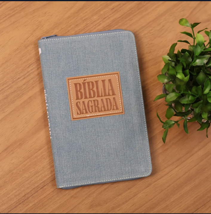 Bíblia Slim ACF Capa Tecido Jeans com Zíper